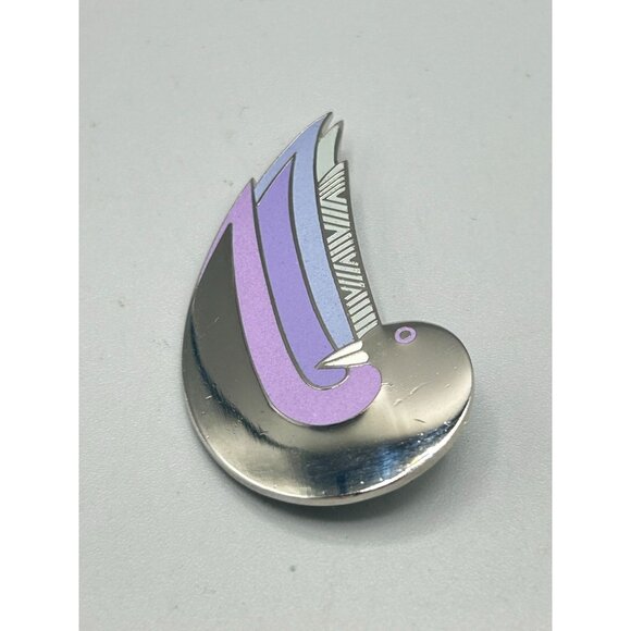 Laurel Burch Pin Brooch Celestial Dove Silver Tone Purple Enameled Bird - Picture 4 of 7